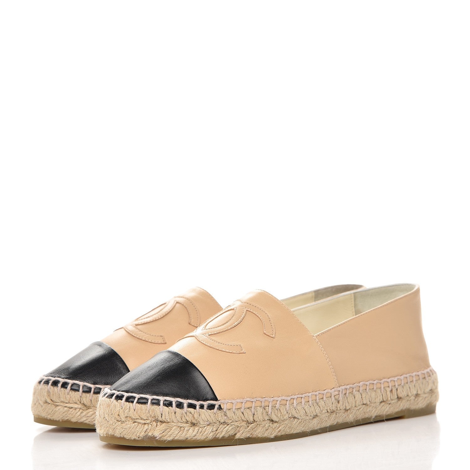 Chanel Lambskin CC Espadrilles 37 Beige Black 3 of 10