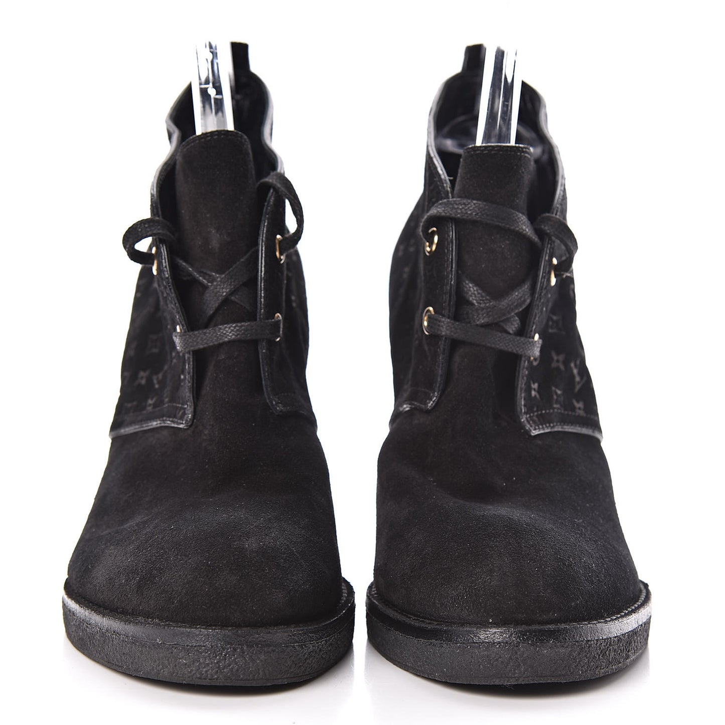 Monogram Suede Wedge Ankle Boots 41 Black