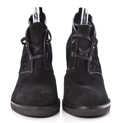 Louis Vuitton Monogram Suede Wedge Ankle Boots 41 Black 2 of 11