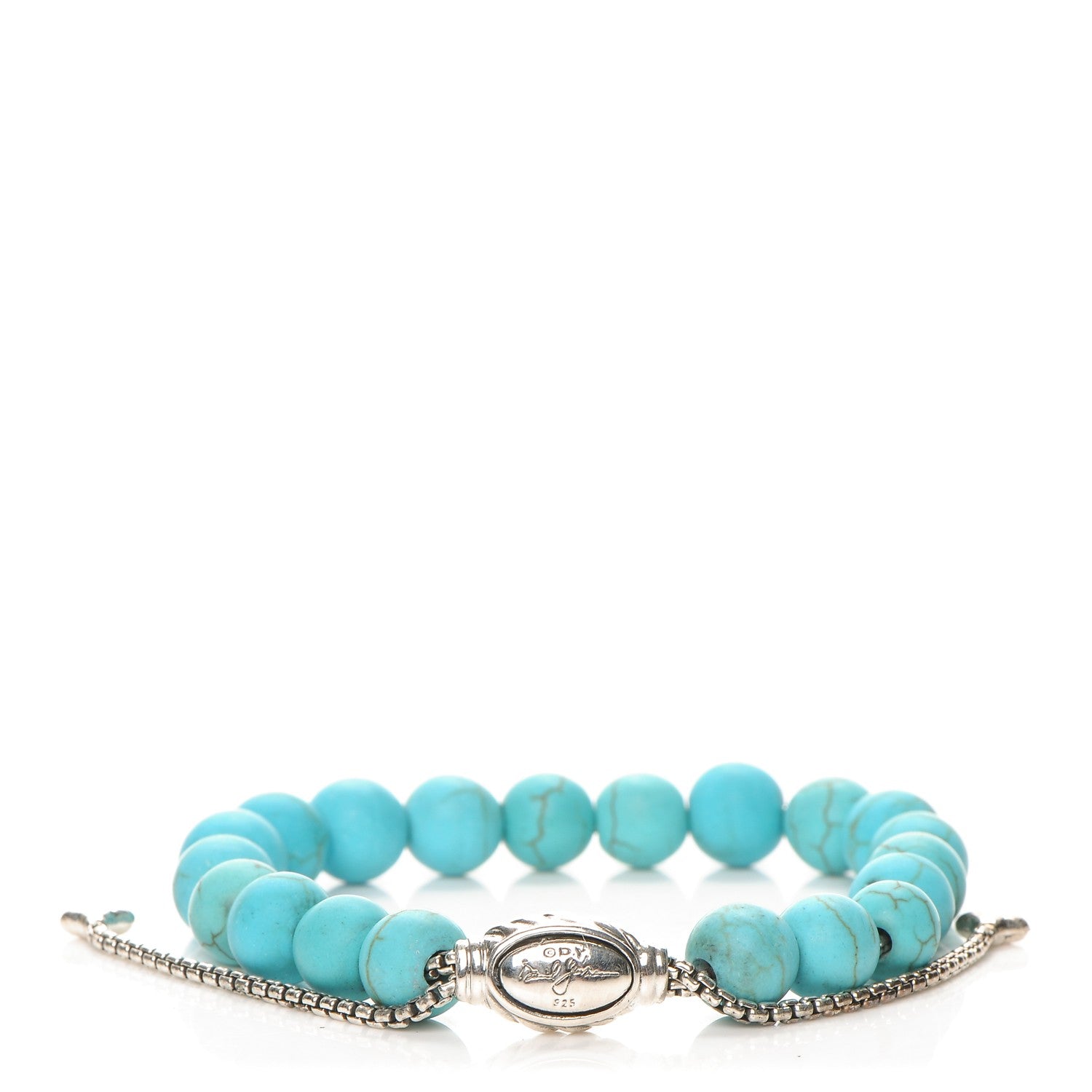 David Yurman Sterling Silver Turquoise 8mm Spiritual Beads Adjustable Bracelet 1 of 5