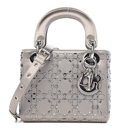 Christian Dior Satin Crystal Cannage Mini Lady Dior Gray 1 of 11