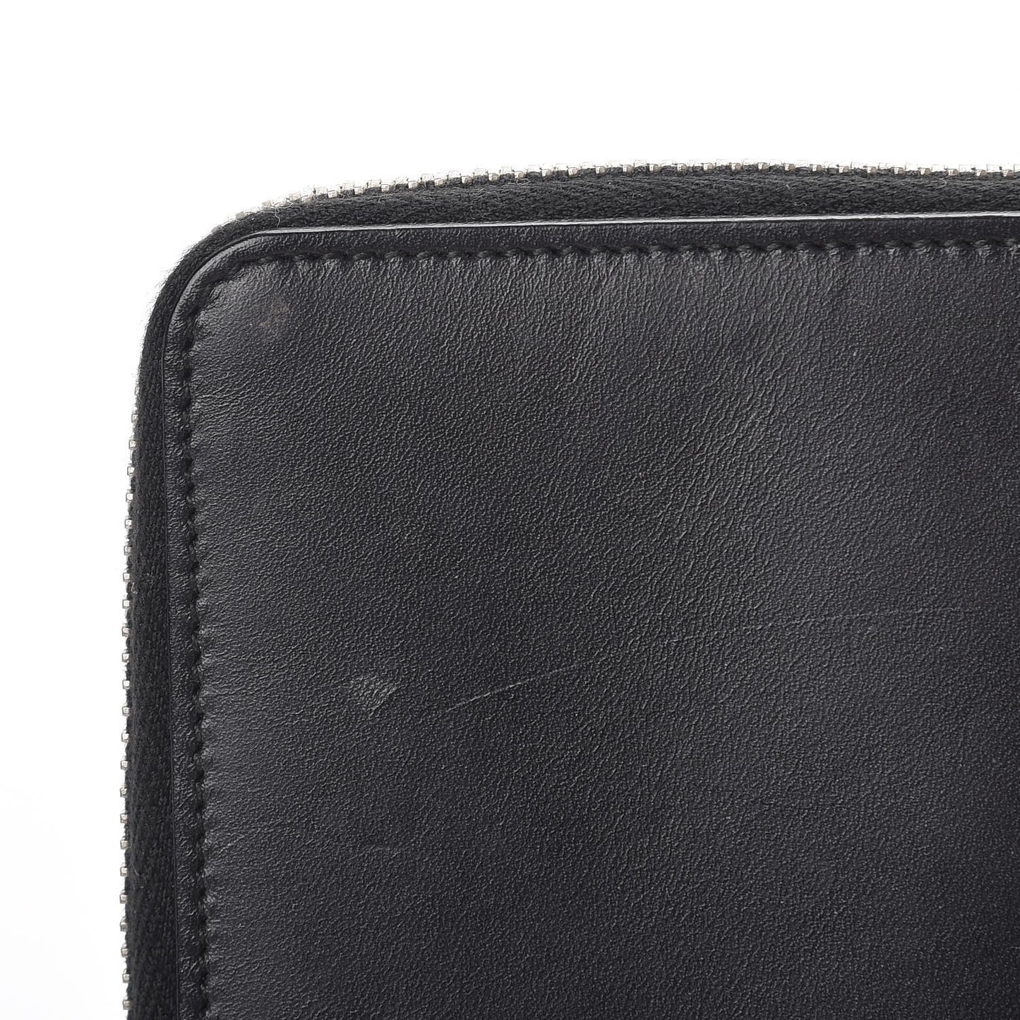 Mens Calfskin Compact Chain Zip Around Wallet Black