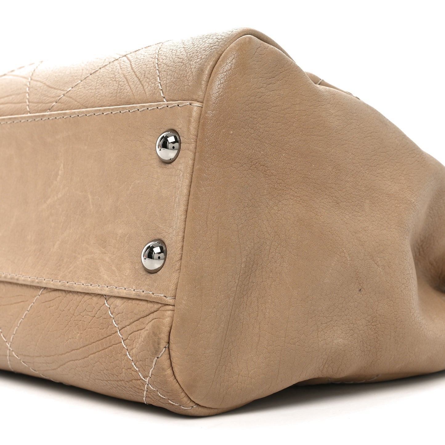 Washed Calfskin Diamond Stitch Large Hamptons Shopping Tote Beige
