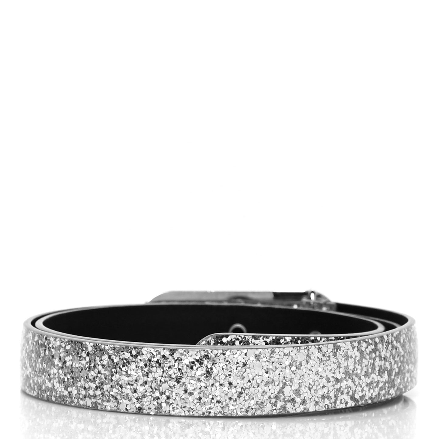 Glitter Calfskin CC Logo Skinny Belt 70 28 Silver