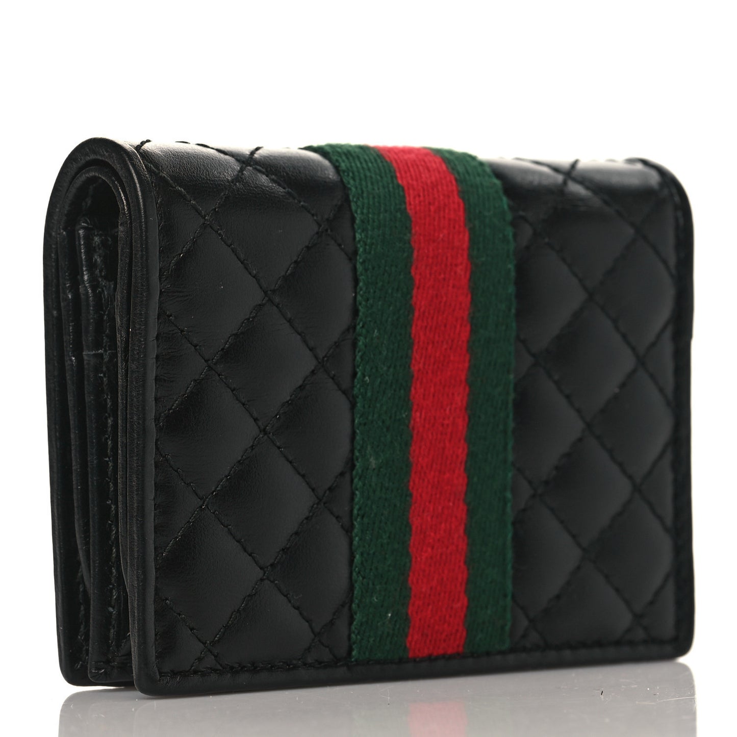 Calfskin Web Trapuntata GG Marmont Card Case Wallet Black
