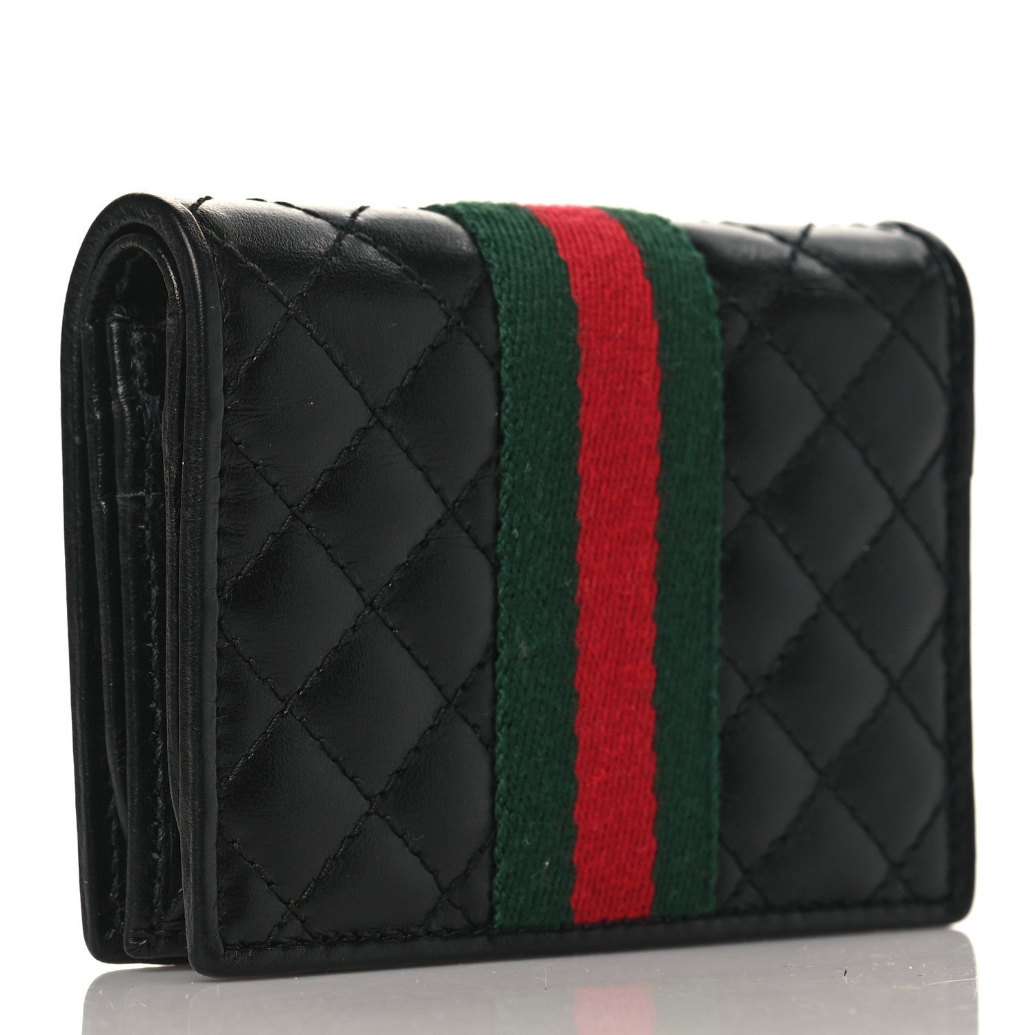 Gucci Calfskin Web Trapuntata GG Marmont Card Case Wallet Black 3 of 7