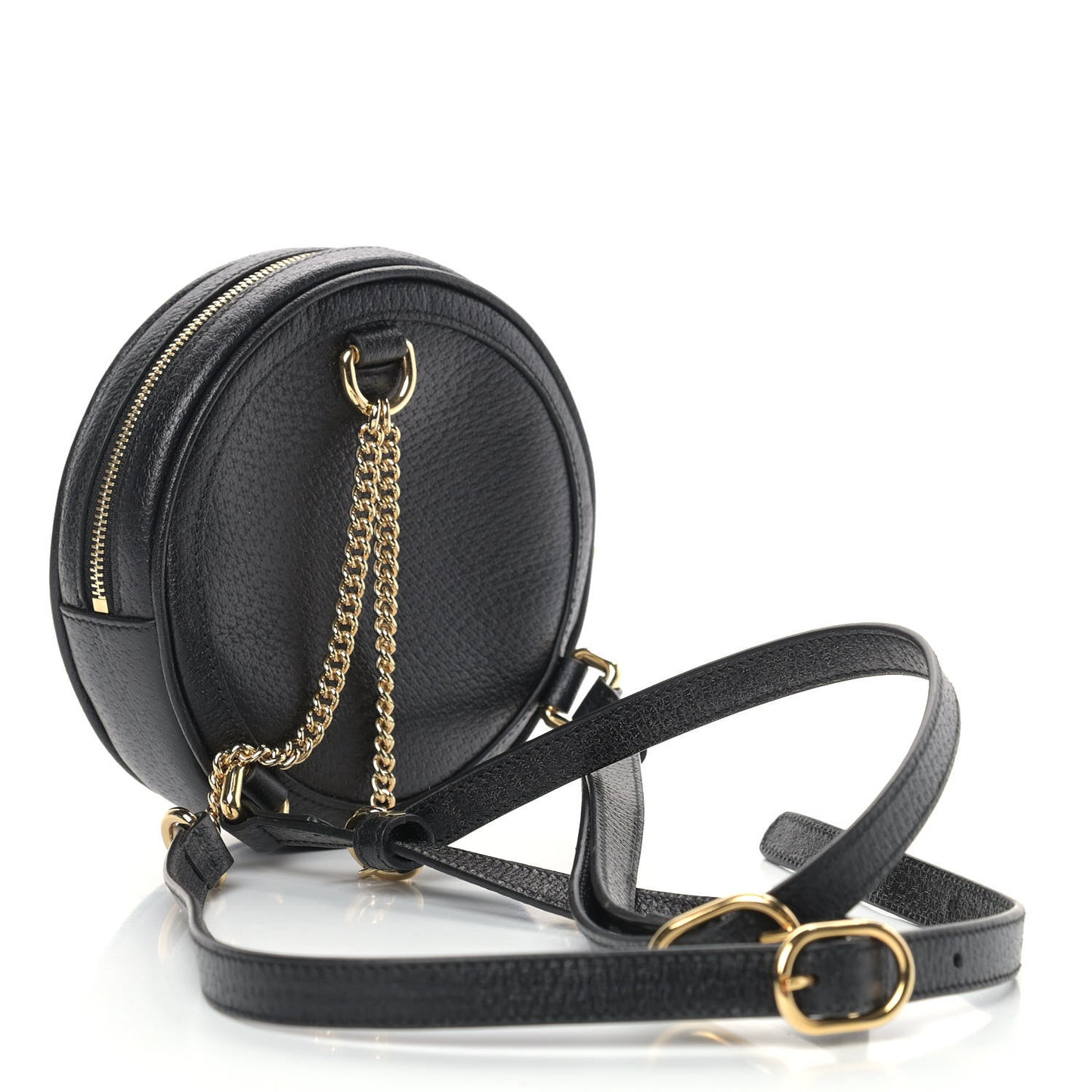 Grained Calfskin Web Mini Ophidia Round Backpack Black