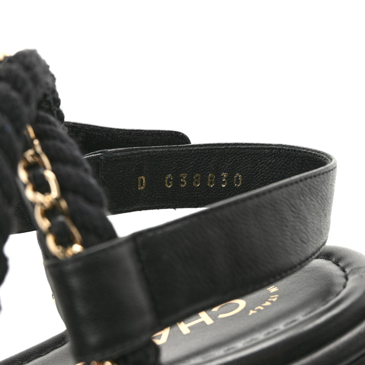 Cord Lambskin CC Chain Sandals 39 Black