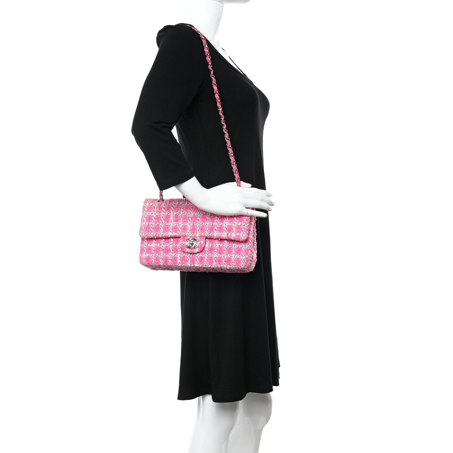 Tweed Quilted Medium Double Flap Hot Pink