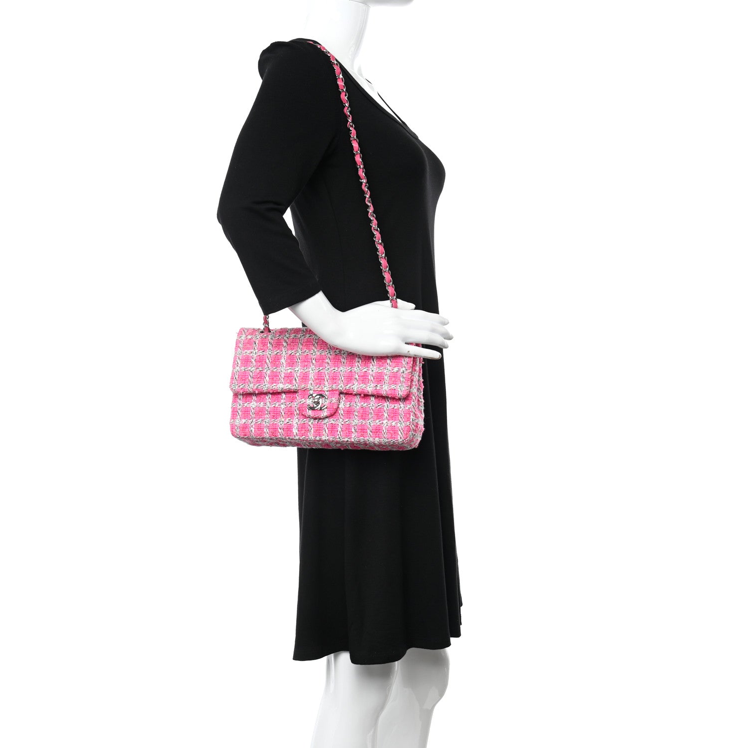 Chanel Tweed Quilted Medium Double Flap Hot Pink 2 of 11