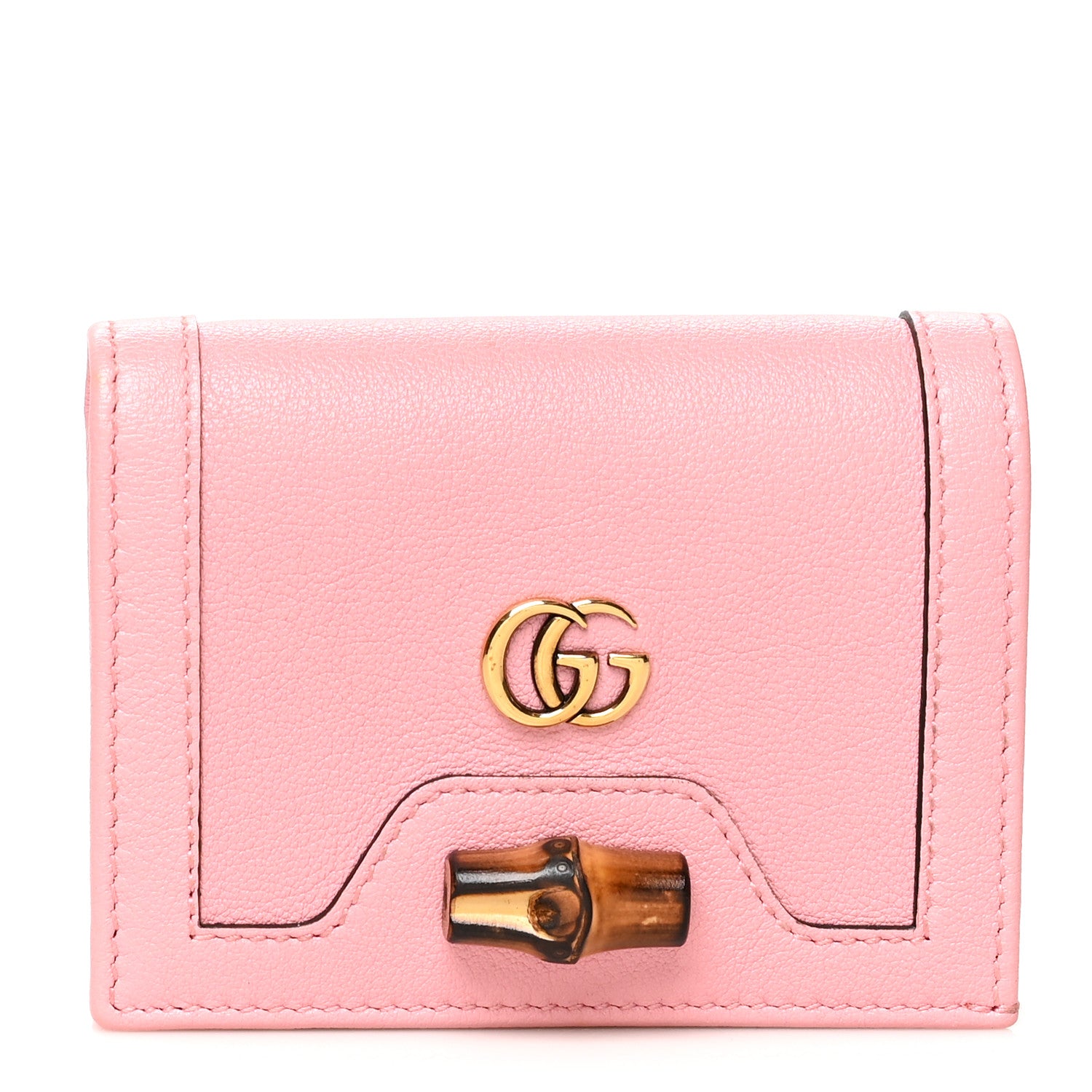 Gucci Wonka Grain Calfskin Diana Card Case Wallet Wild Rose 1 of 9