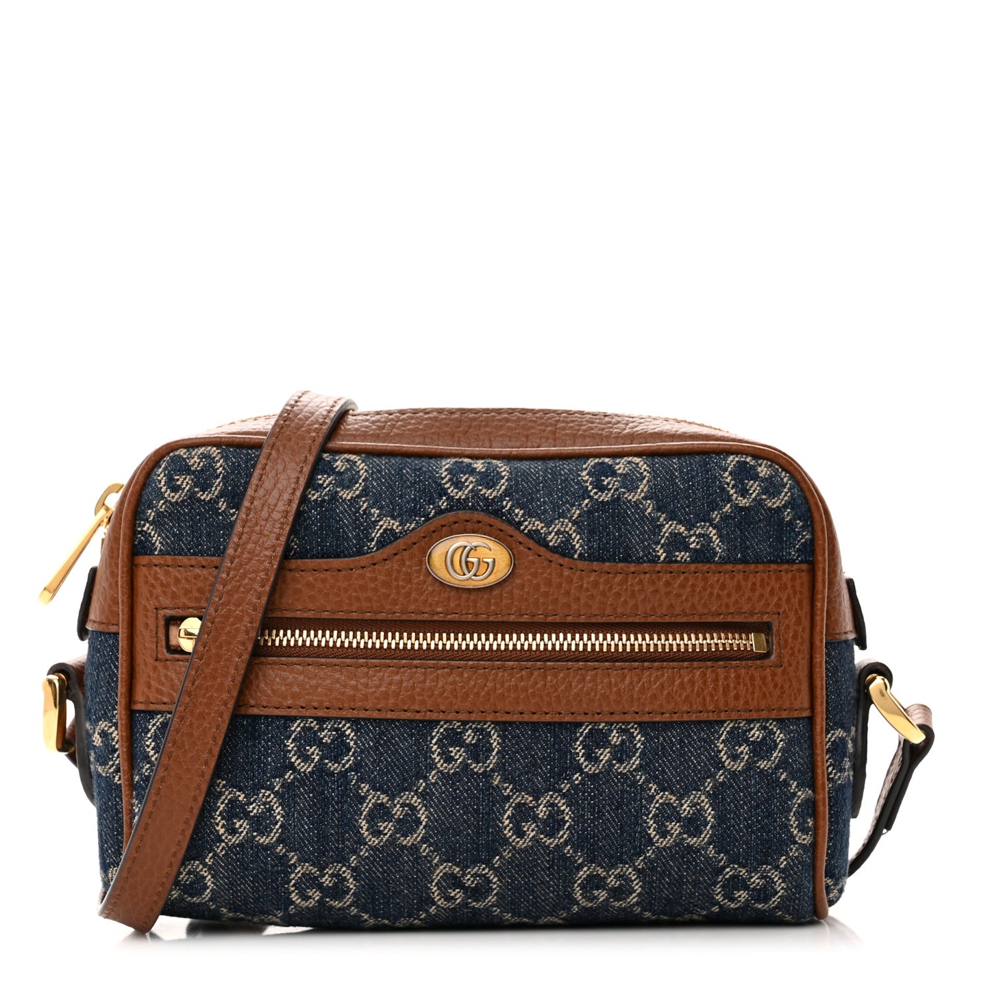 New Denim GG Monogram Dollar Calfskin Mini Ophidia Shoulder Bag Blue Tea Cuir Epilog