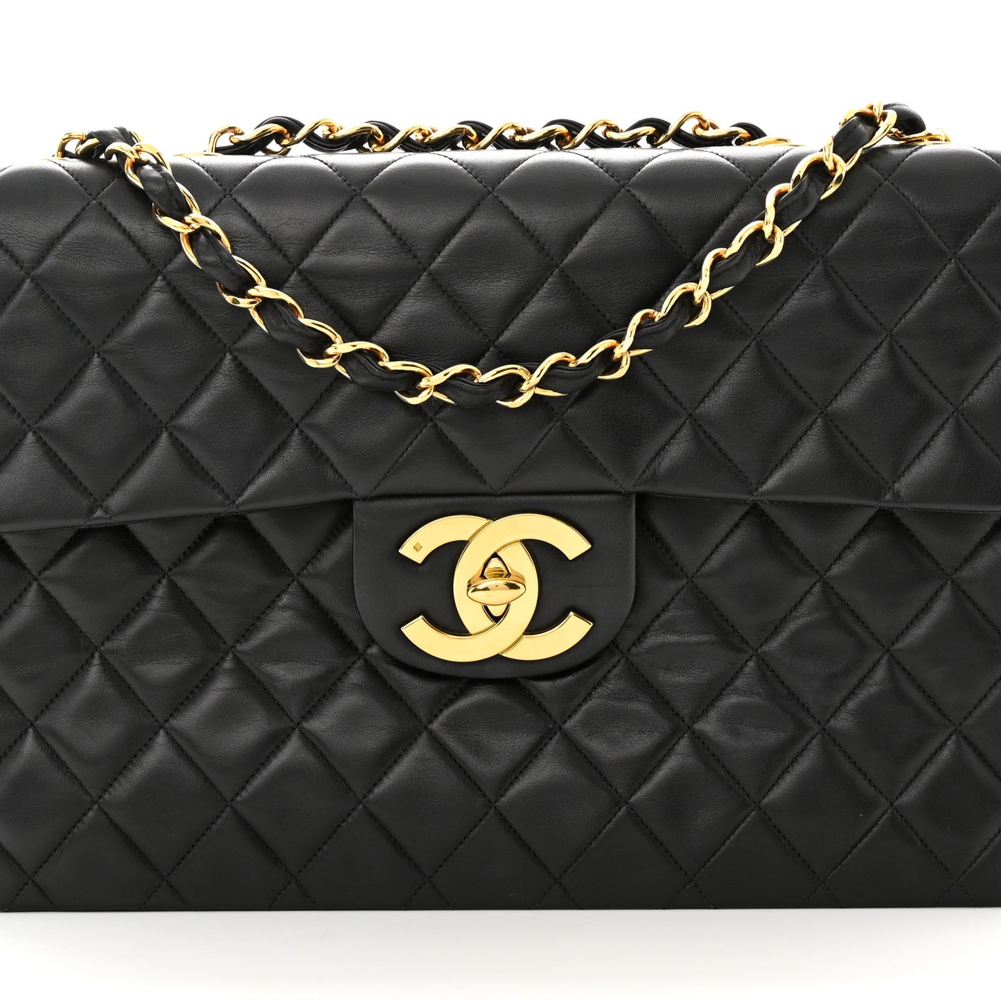 Lambskin Quilted XL Jumbo Single Flap Black