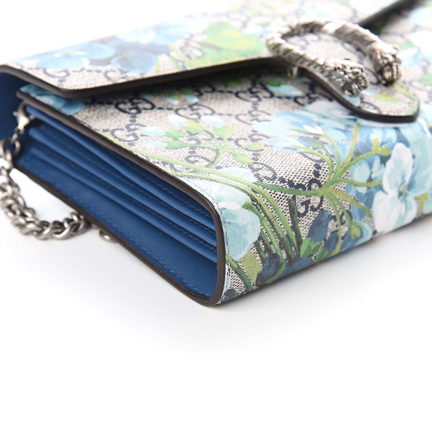 GG Supreme Monogram Blooms Mini Dionysus Chain Wallet Beige Blue Navy Vintage Blue