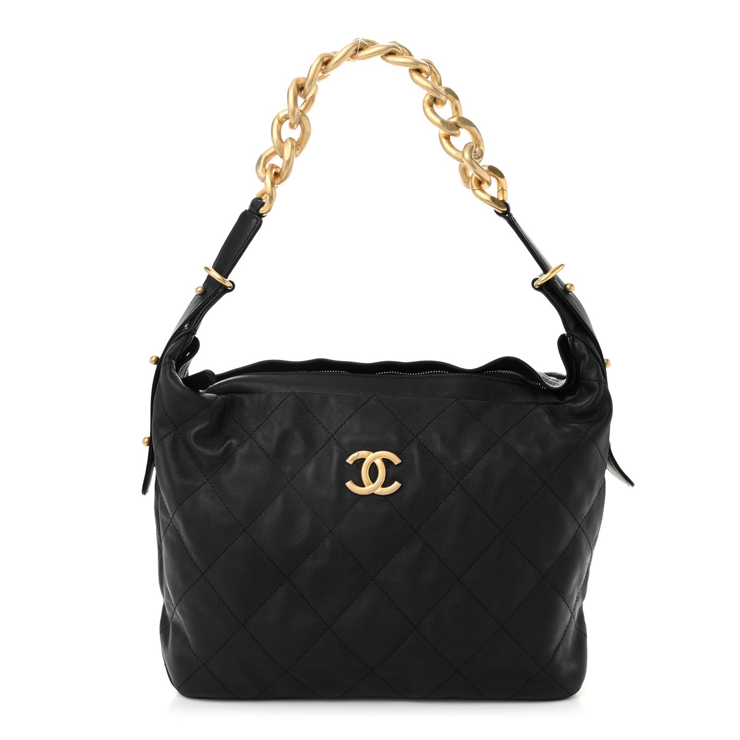 Calfskin Quilted Large Daily Hobo Black