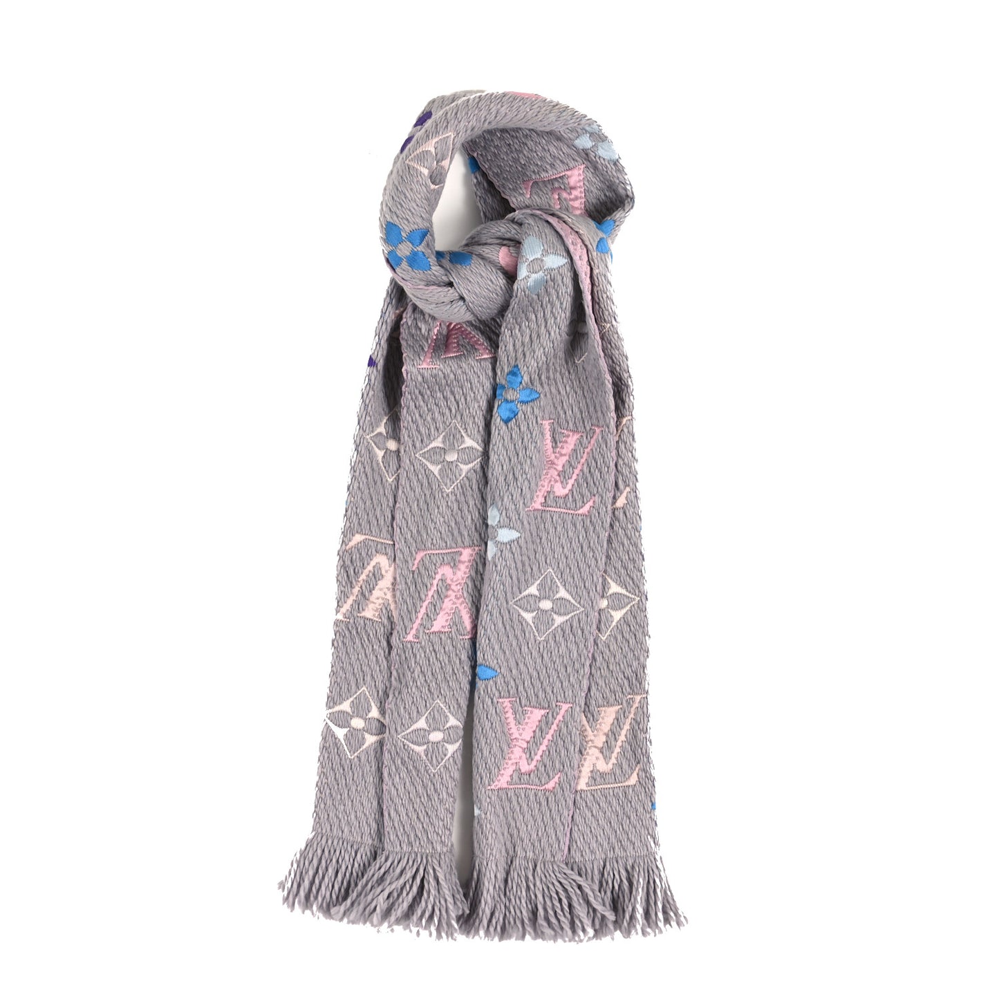Wool Silk Logomania Shine Scarf Grey Multicolor