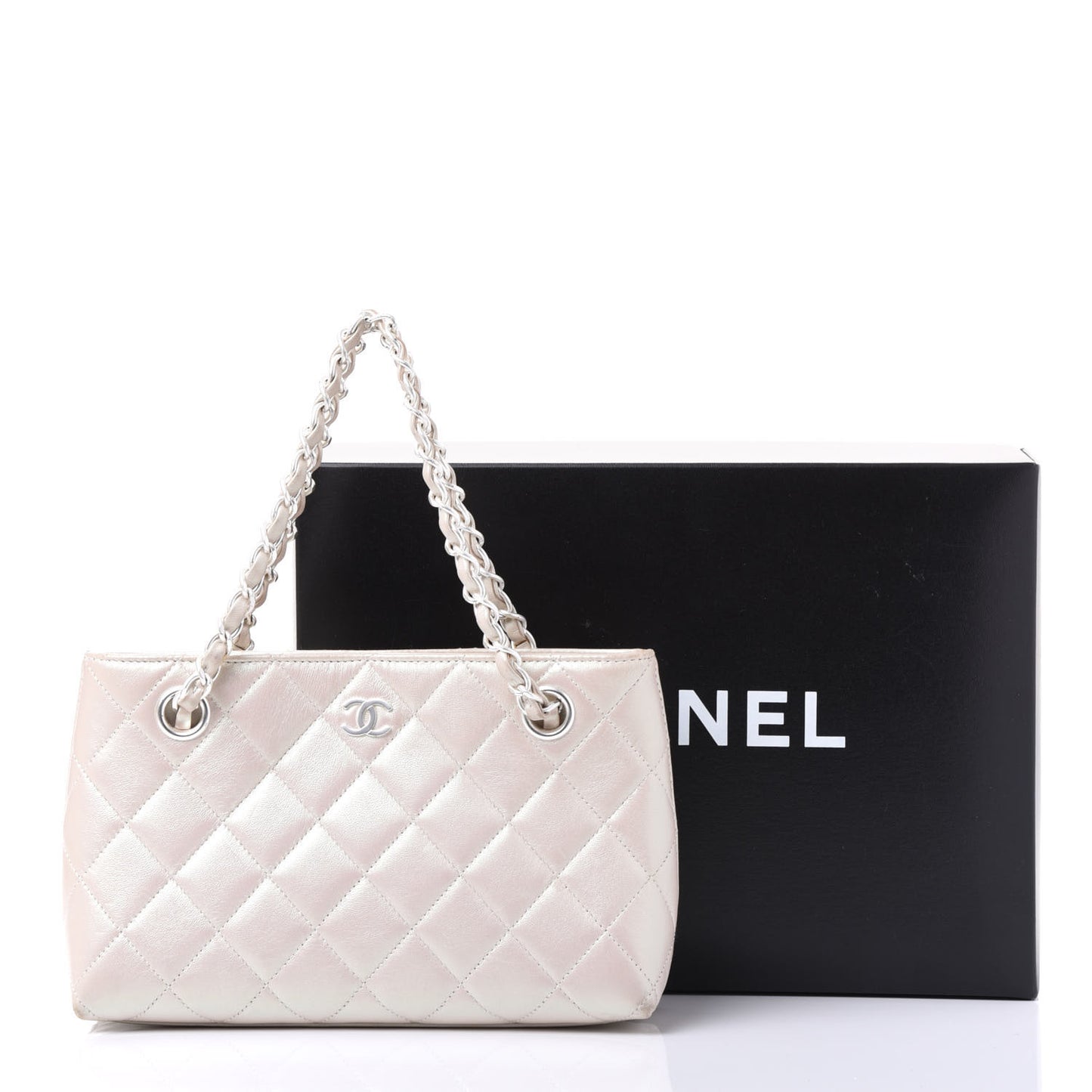 Iridescent Lambskin Quilted Pochette White