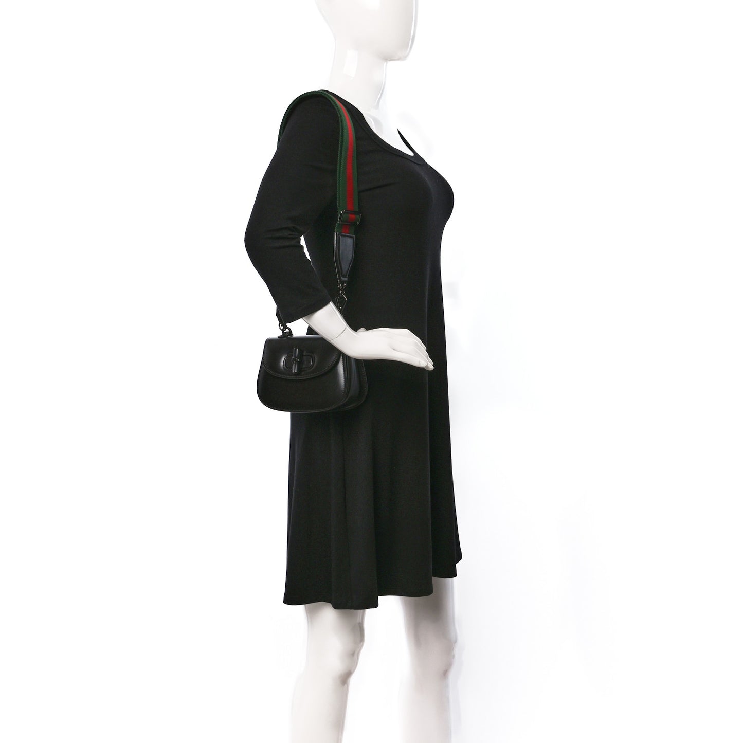 Boarded Dyana Lux Calfskin Web Monochrome Mini Bamboo 1947 Top Handle Bag Black