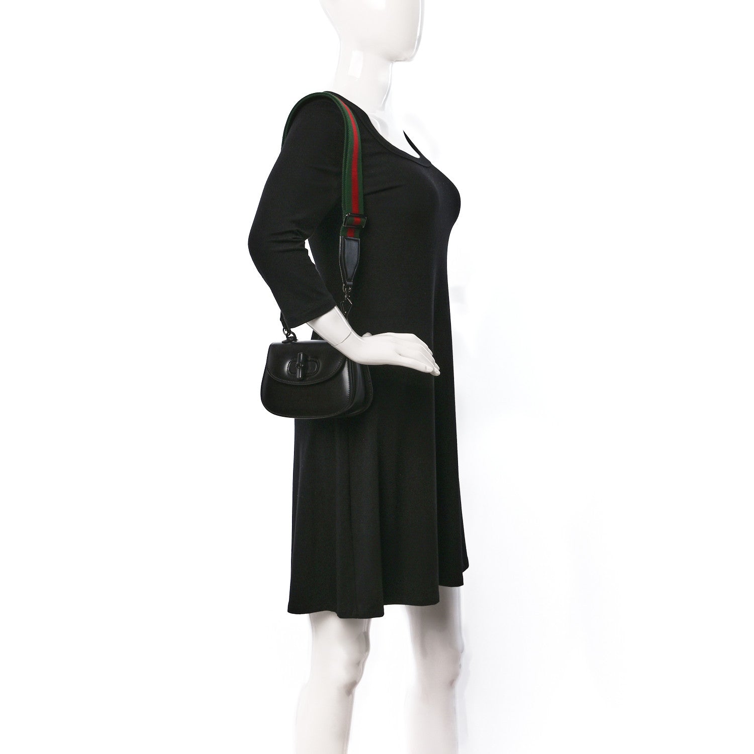 Gucci Boarded Dyana Lux Calfskin Web Monochrome Mini Bamboo 1947 Top Handle Bag Black 2 of 10