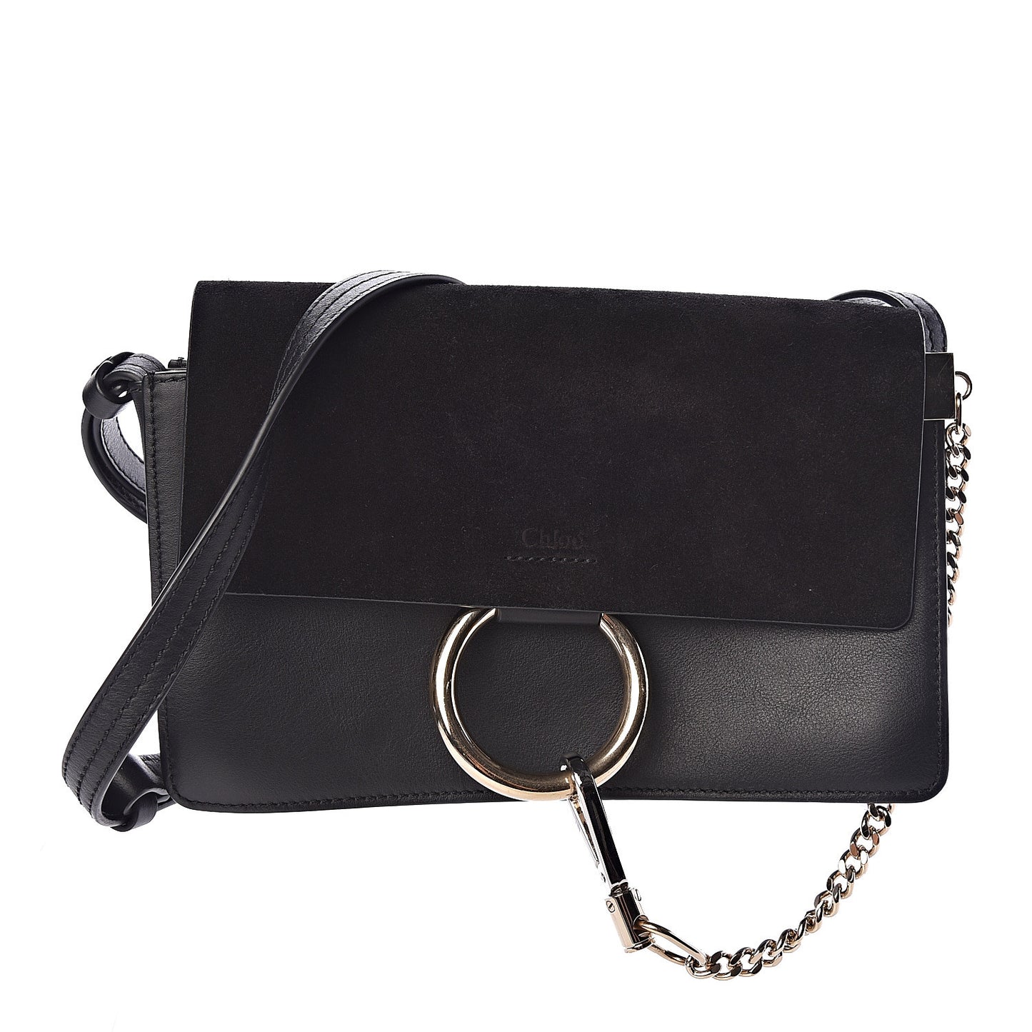 Suede Calfskin Small Faye Shoulder Bag Black