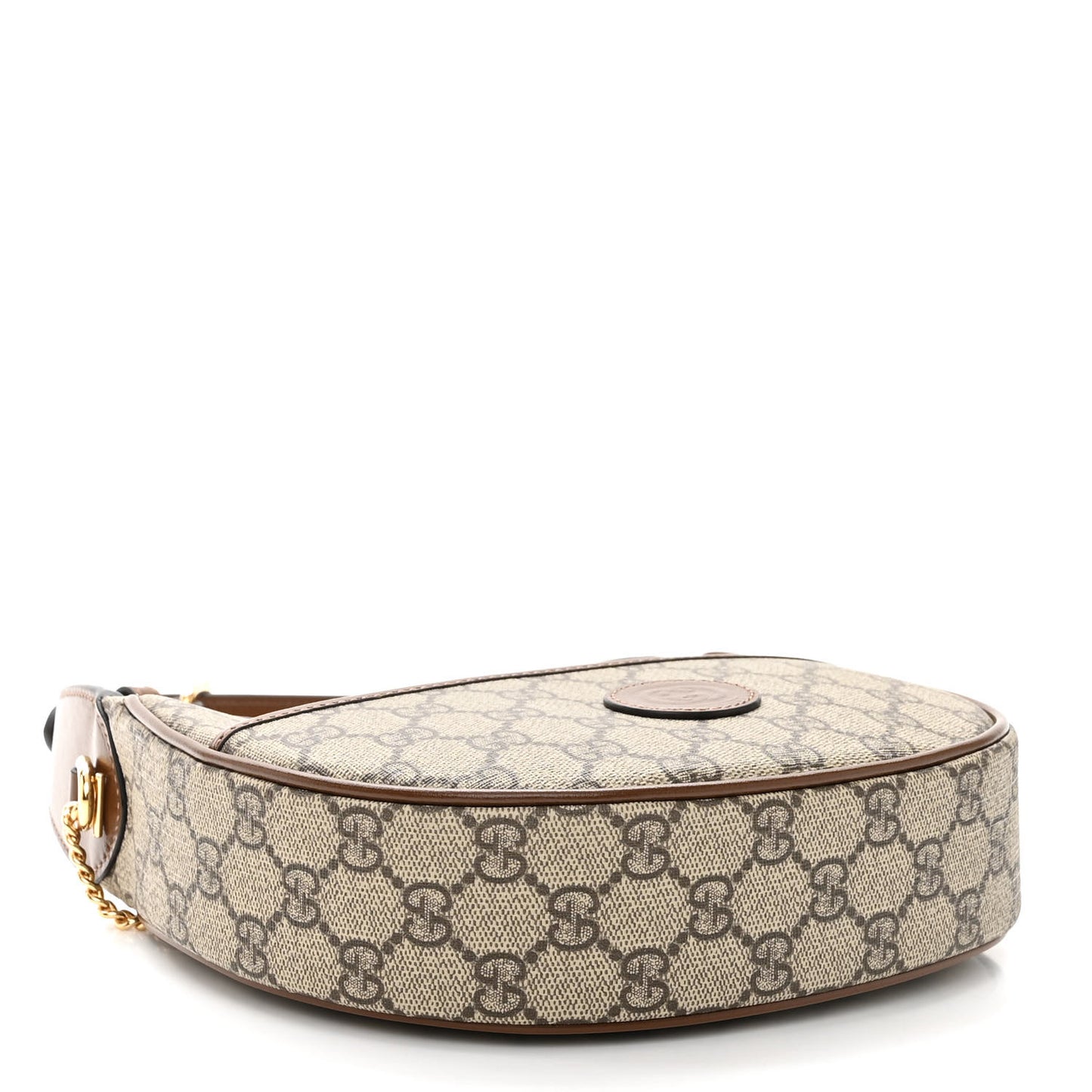 GG Supreme Monogram Azalea Calfskin Mini Retro Interlocking G Half Moon Bag Beige Ebony Brown Sugar