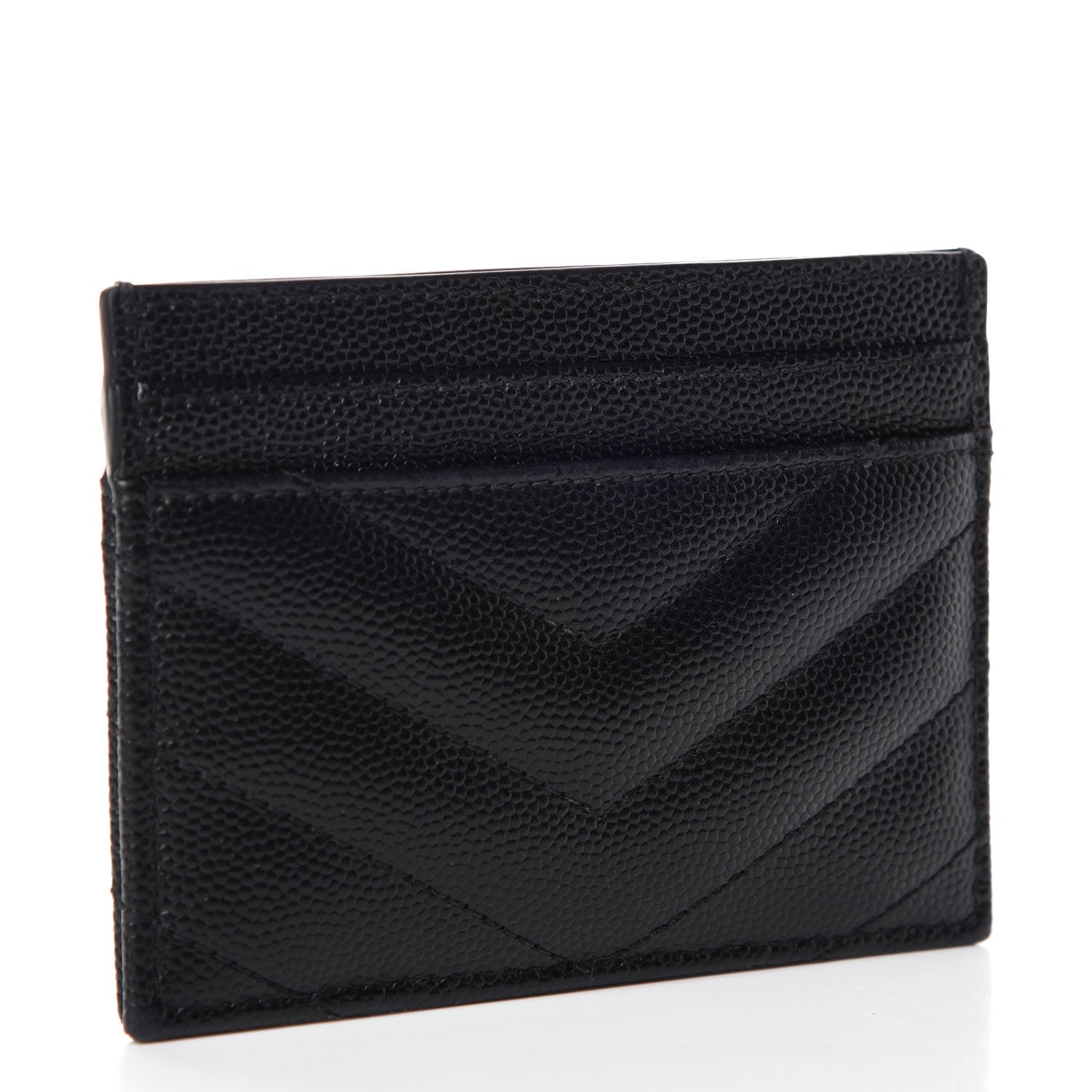 Saint Laurent Grain De Poudre Matelasse Chevron Monogram Credit Card Case Black 3 of 8