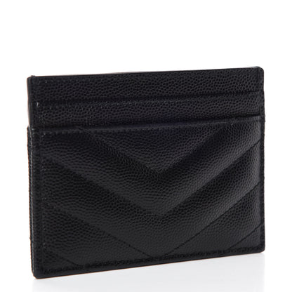 Saint Laurent Grain De Poudre Matelasse Chevron Monogram Credit Card Case Black 3 of 8