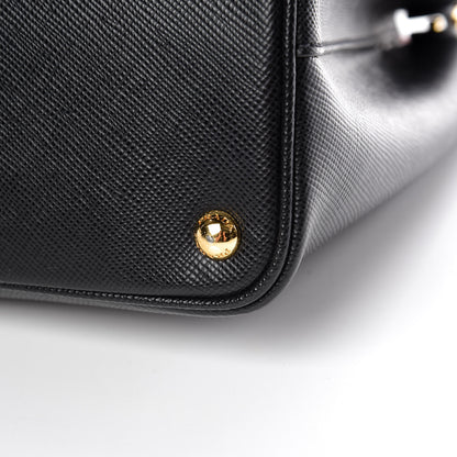 Prada Saffiano Cuir Medium Double Bag Black Fuoco 22 of 23