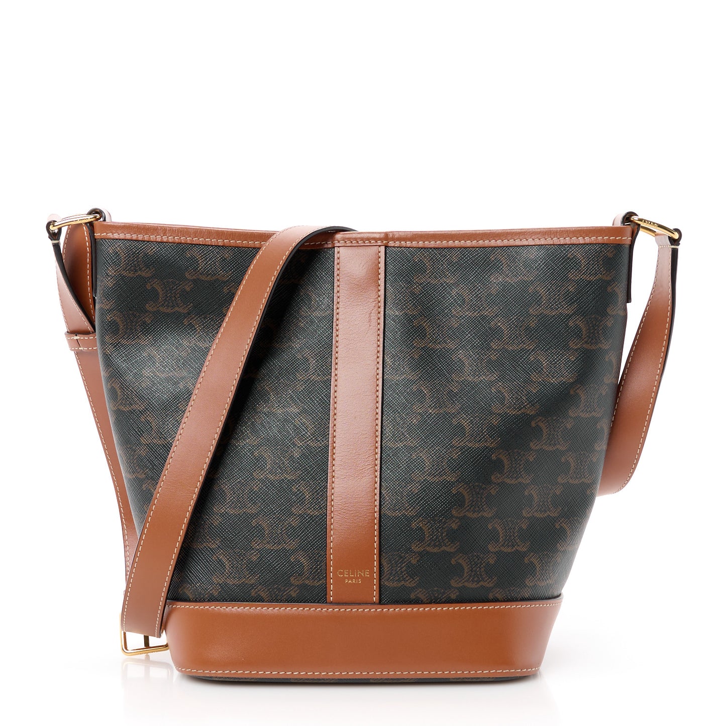 Triomphe Canvas Calfskin Small Bucket Bag Tan