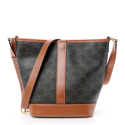 Celine Triomphe Canvas Calfskin Small Bucket Bag Tan 1 of 11