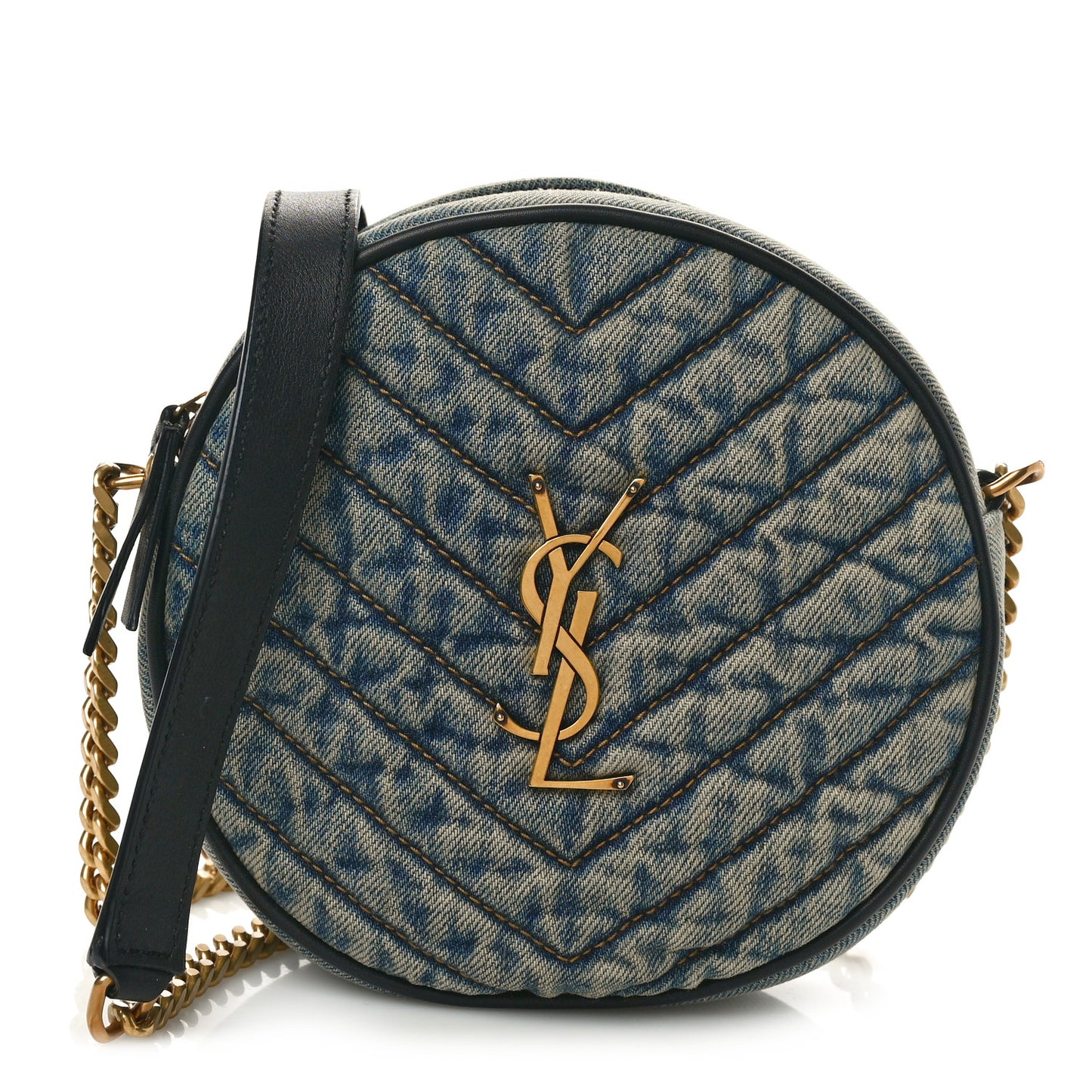 Denim Quilted Monogram Round Crossbody Bag Rodeo Blue