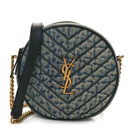 Saint Laurent Denim Quilted Monogram Round Crossbody Bag Rodeo Blue 1 of 11
