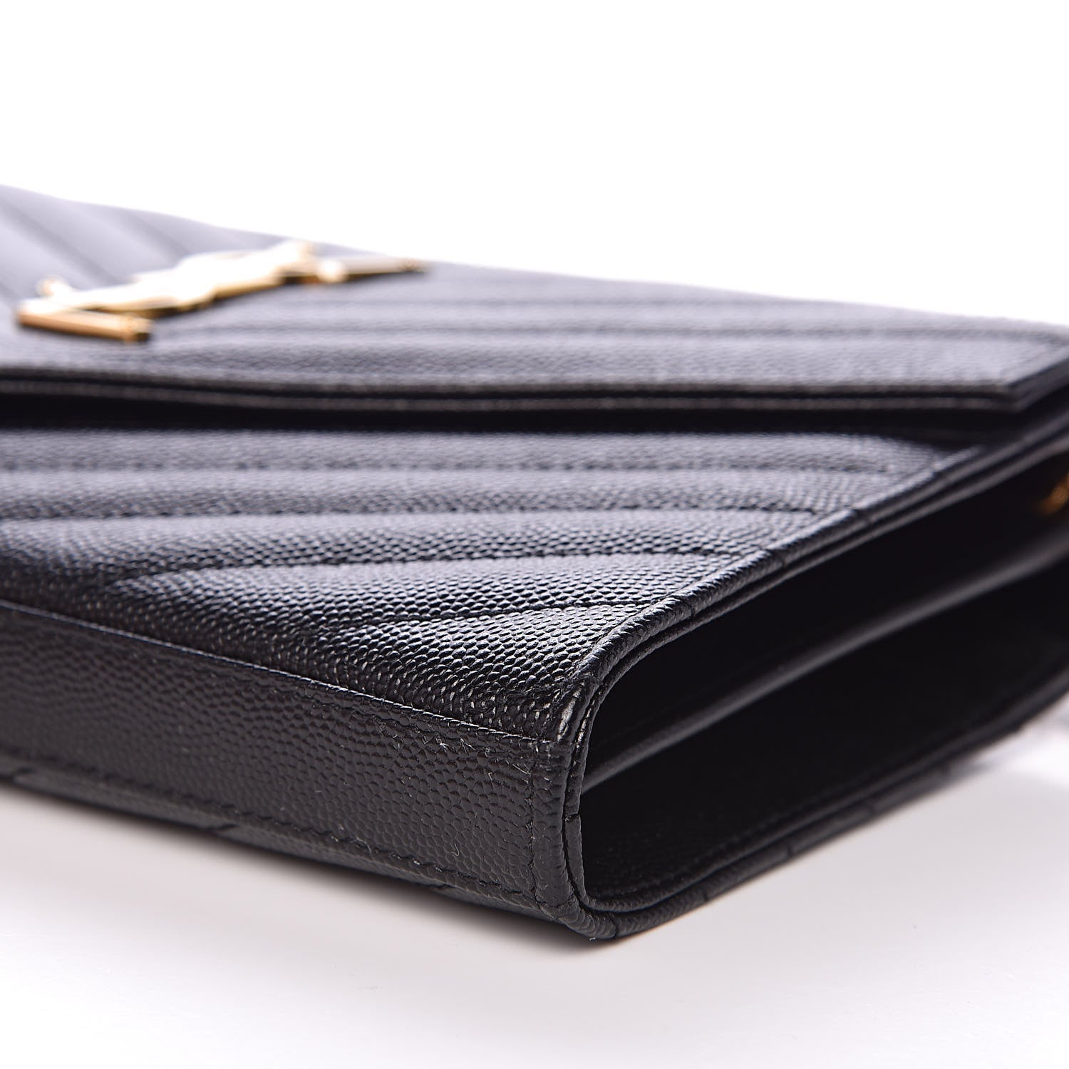Saint Laurent Grain De Poudre Matelasse Chevron Monogram Chain Wallet Black 9 of 13