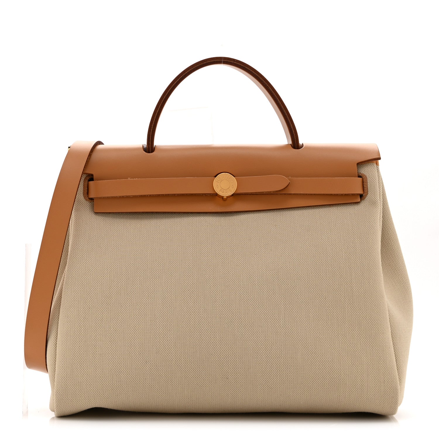 Hermes Toile Militaire Vache Hunter Laque Herbag Zip Retourne PM 31 Beton Naturel Sable Nata 1 of 12