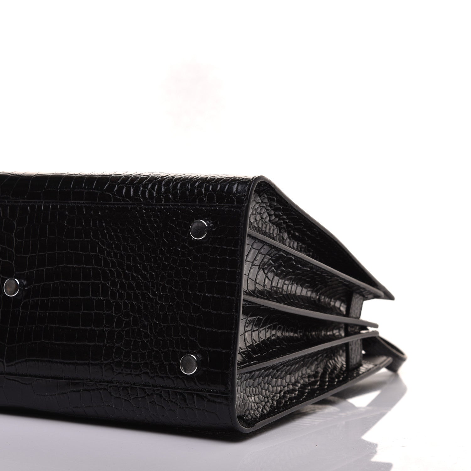 Saint Laurent Calfskin Crocodile Embossed Small Sac de Jour Black 8 of 9