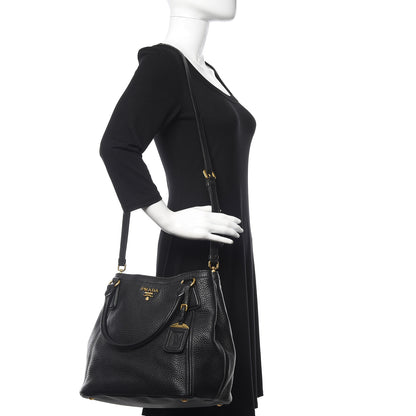 Prada Vitello Daino Shoulder Bag Black 2 of 11
