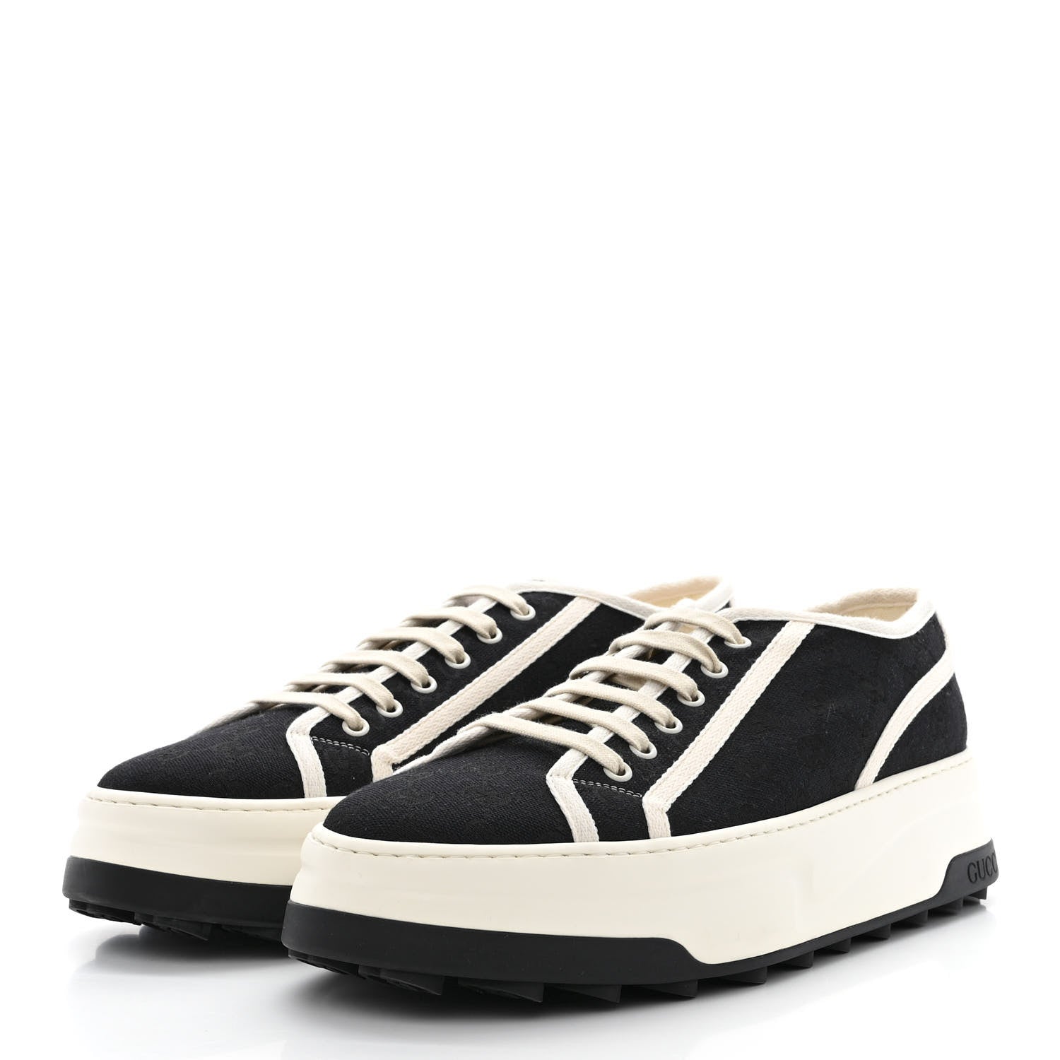 Gucci GG Monogram Mens 1977 Tennis Platform 52mm Sneakers 11 Black Mystic White 3 of 9