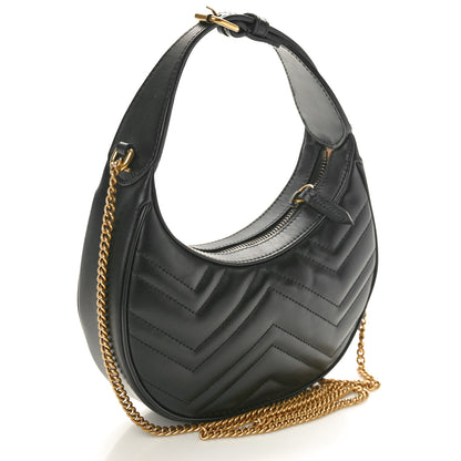 Gucci Calfskin Matelasse Chevron Mini GG Marmont Half Moon Hobo Black 2 of 10