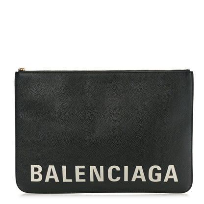 Balenciaga Calfskin Logo Medium Cash Pouch With Handle Black White 1 of 9