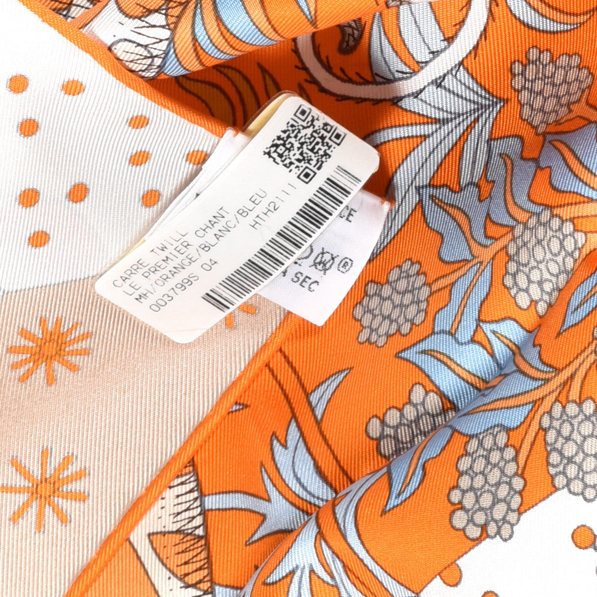 Hermes Silk Le Premier Chant Scarf 90 Orange White Bleu 5 of 5