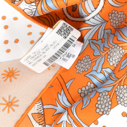 Hermes Silk Le Premier Chant Scarf 90 Orange White Bleu 5 of 5