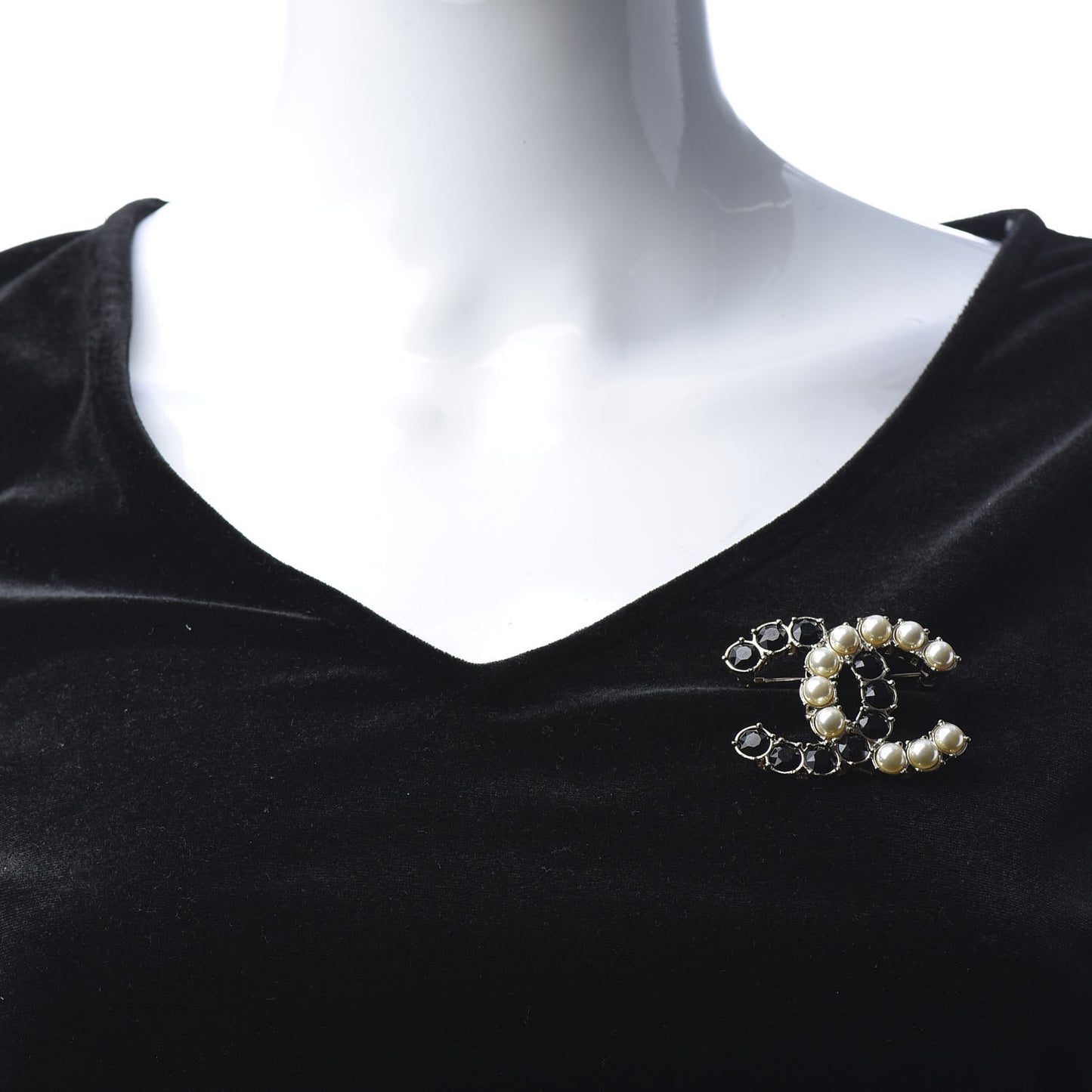 Crystal Pearl CC Dazzling Domino Brooch Gold Black