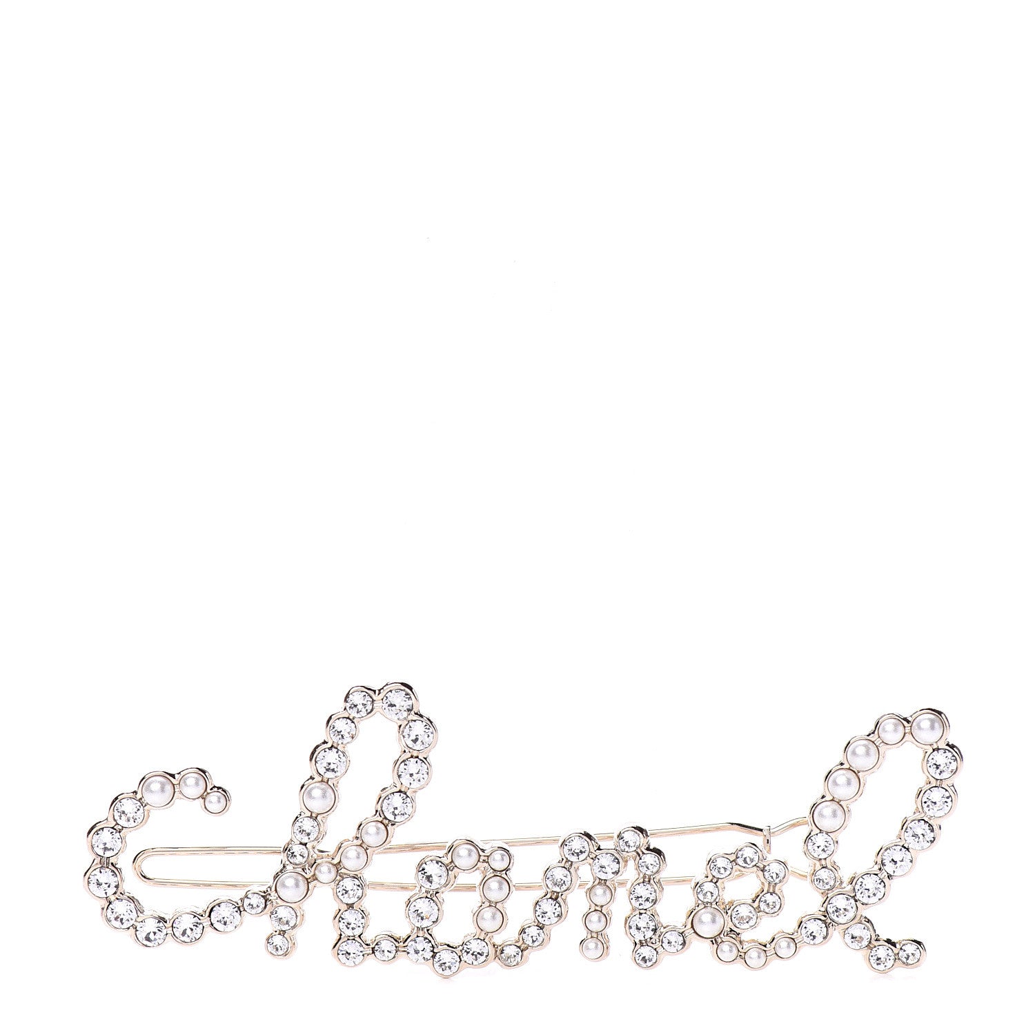 Chanel Metal Glass Swirling Pearls Hair Clip Gold 1 of 4