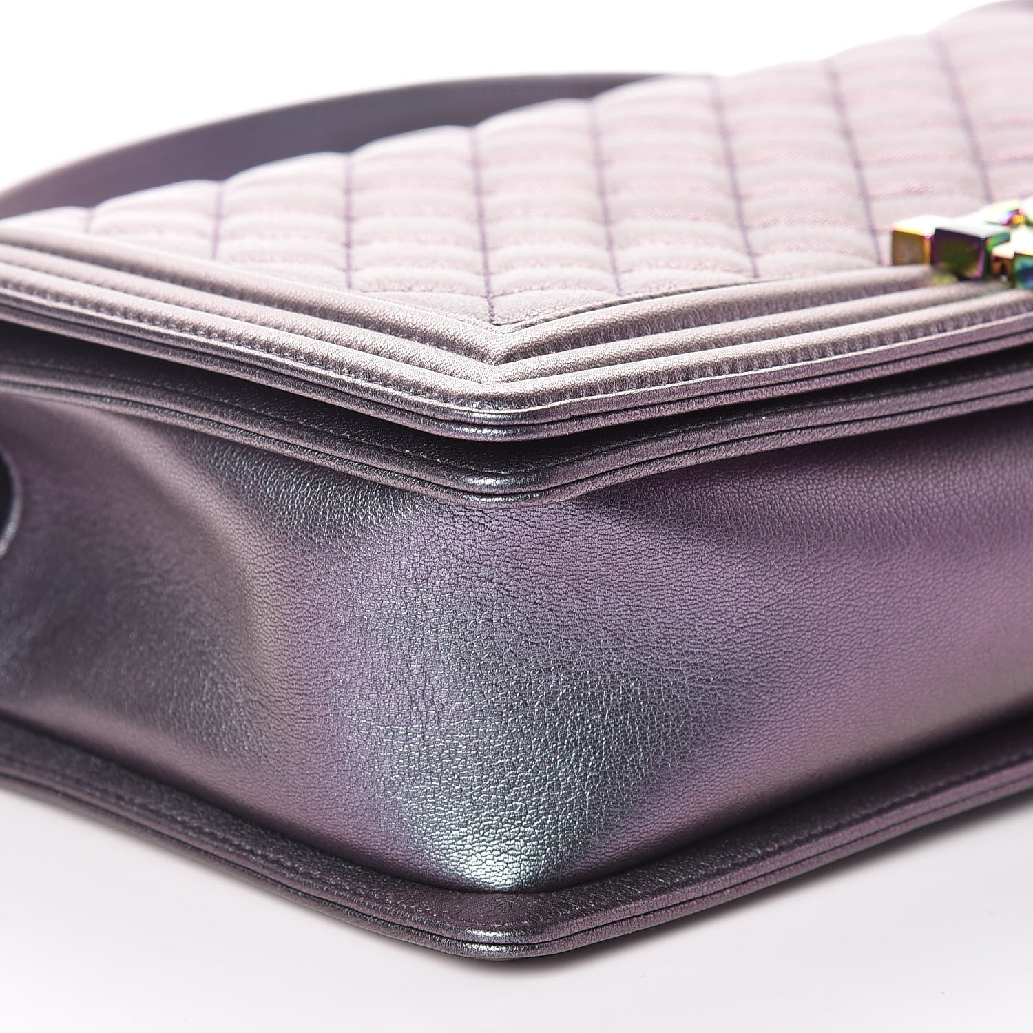 Chanel Iridescent Goatskin Quilted New Medium Boy Flap Purple 8 of 10