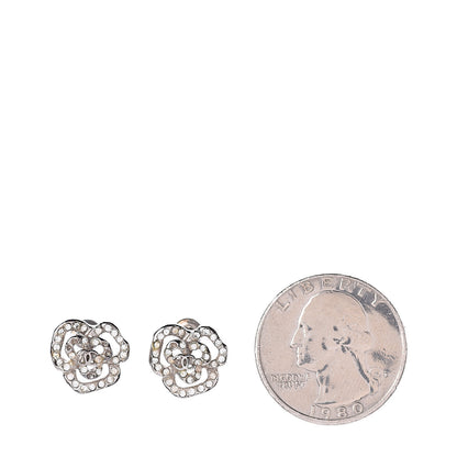 Chanel Crystal CC Camellia Earrings Silver 2 of 3