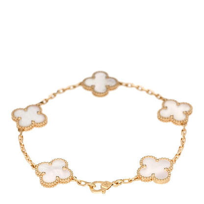 Van Cleef & Arpels 18K Yellow Gold Mother of Pearl 5 Motifs Vintage Alhambra Bracelet 2 of 5