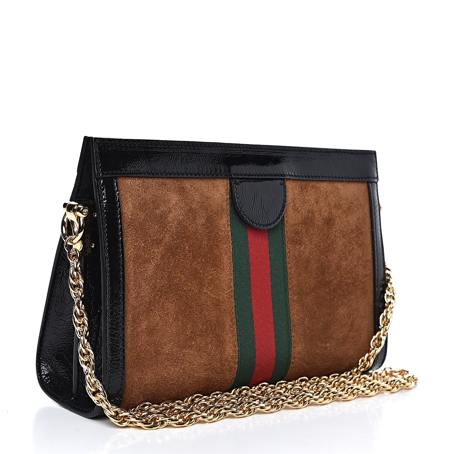 Gucci Suede Patent Web Small Ophidia Chain Shoulder Bag Nocciola Black 3 of 13
