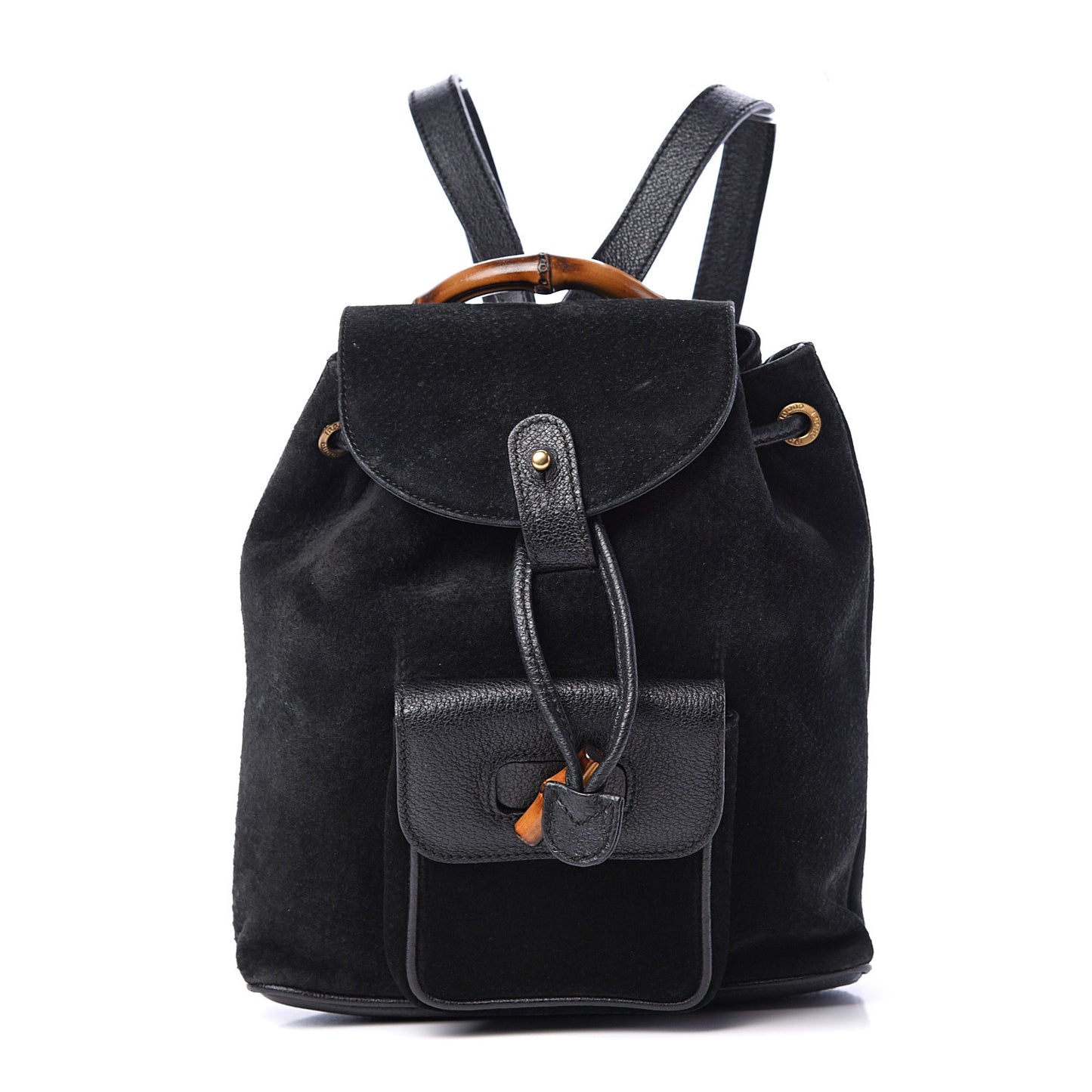 Calfskin Suede Bamboo Backpack Black