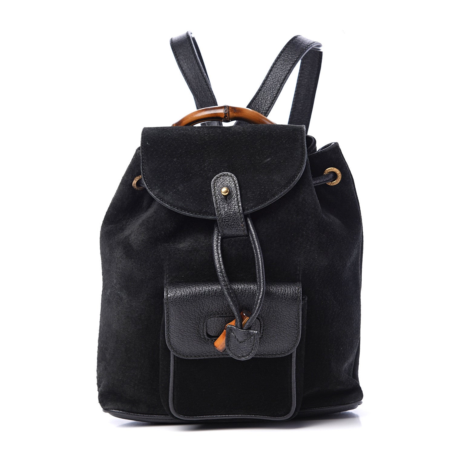 Gucci Calfskin Suede Bamboo Backpack Black 1 of 10