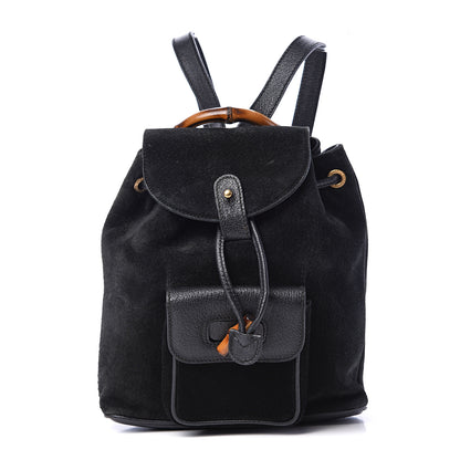 Gucci Calfskin Suede Bamboo Backpack Black 1 of 10
